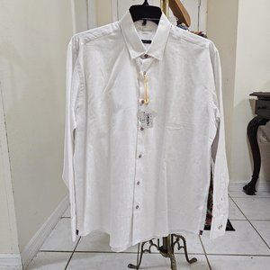 Visconti LS White shirt w/ paisley accents Button down Large NWT